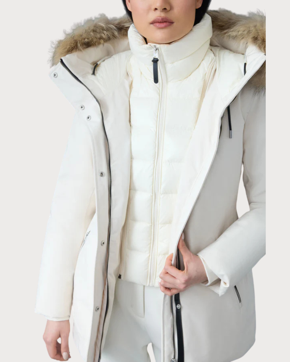 Womens Mackage Jeni-F 2-In-1 Down Parka Real Fur - Cream