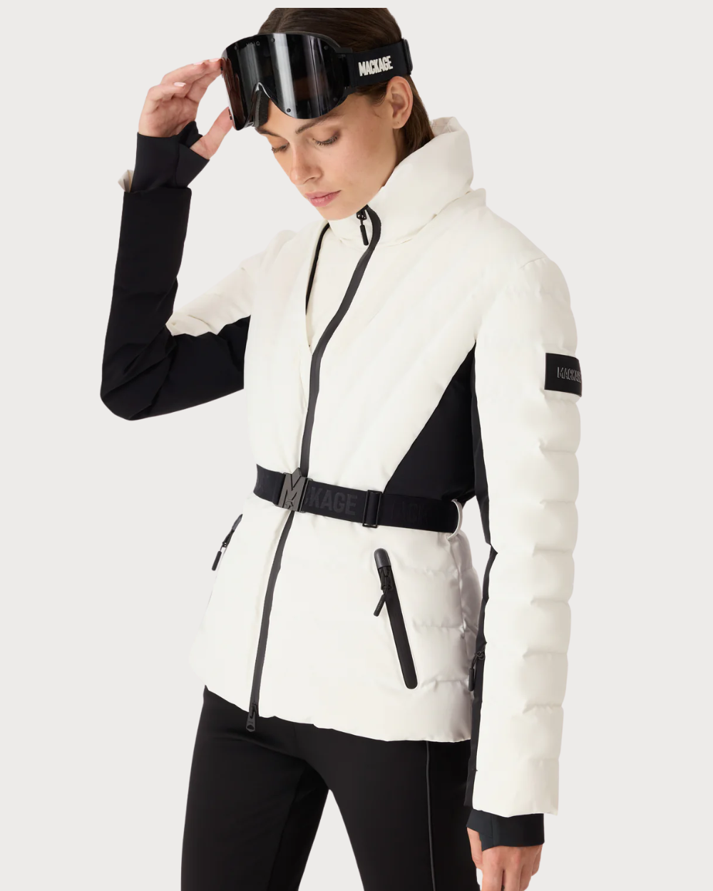 Womens Mackage Elita-ZR Down Ski Jacket Real Fur - Off White