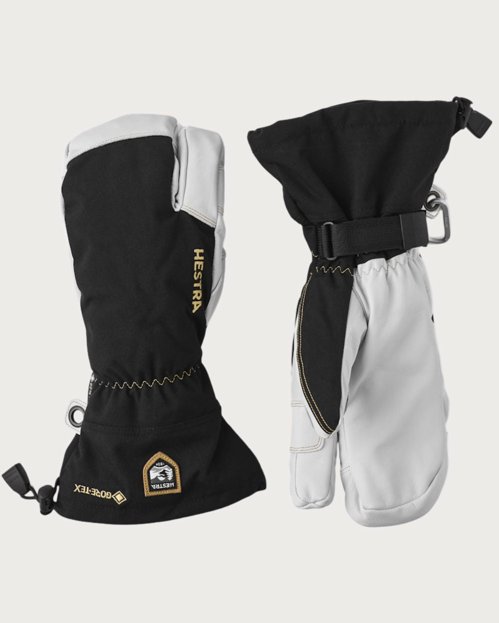 Hestra Army Leather Gore-Tex 3 Finger Mitten - Black/Natural Grey Mittens Hestra