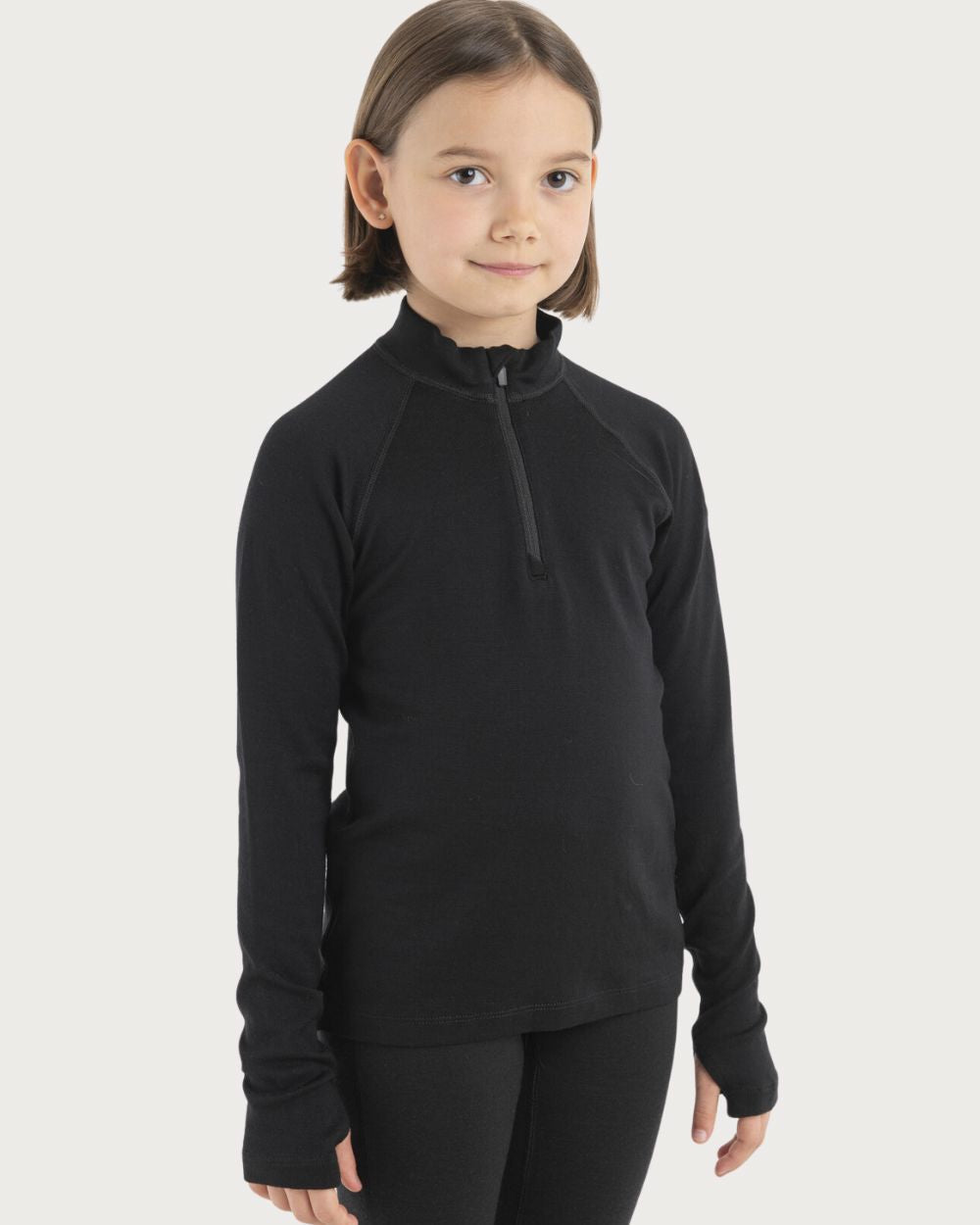 Kids Icebreaker Merino 260 Thermal Long Sleeve Half Zip - Black Thermals Icebreaker