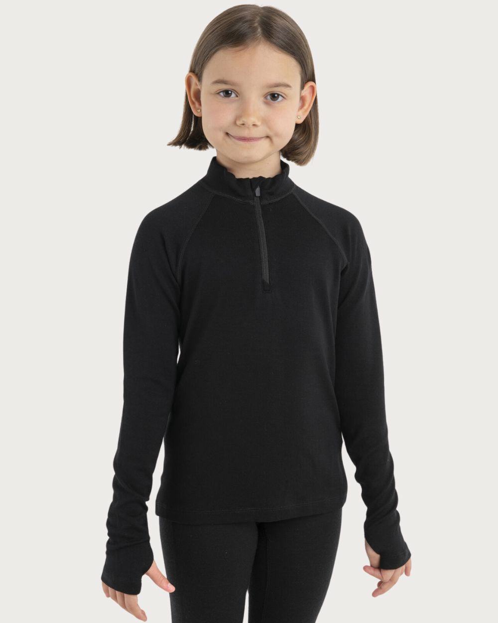 Kids Icebreaker Merino 260 Thermal Long Sleeve Half Zip - Black Thermals Icebreaker