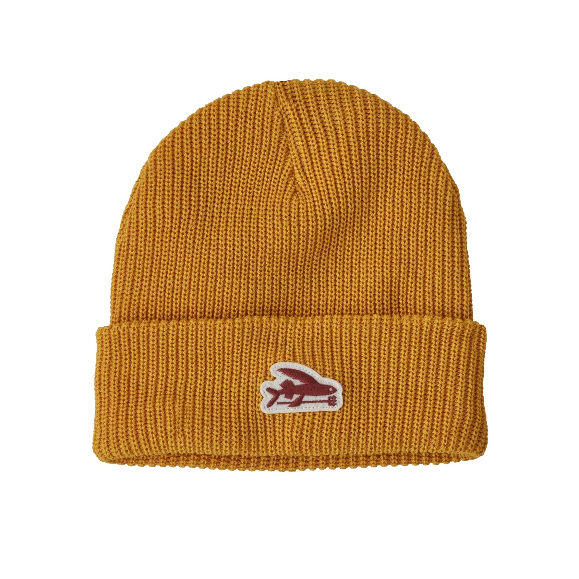 Kids Patagonia Logo Beanie - Cabin Gold with Flying Fish Patch Beanies Patagonia 