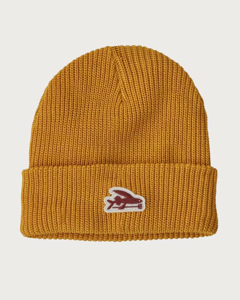 Kids Patagonia Logo Beanie - Cabin Gold with Flying Fish Patch Beanies Patagonia
