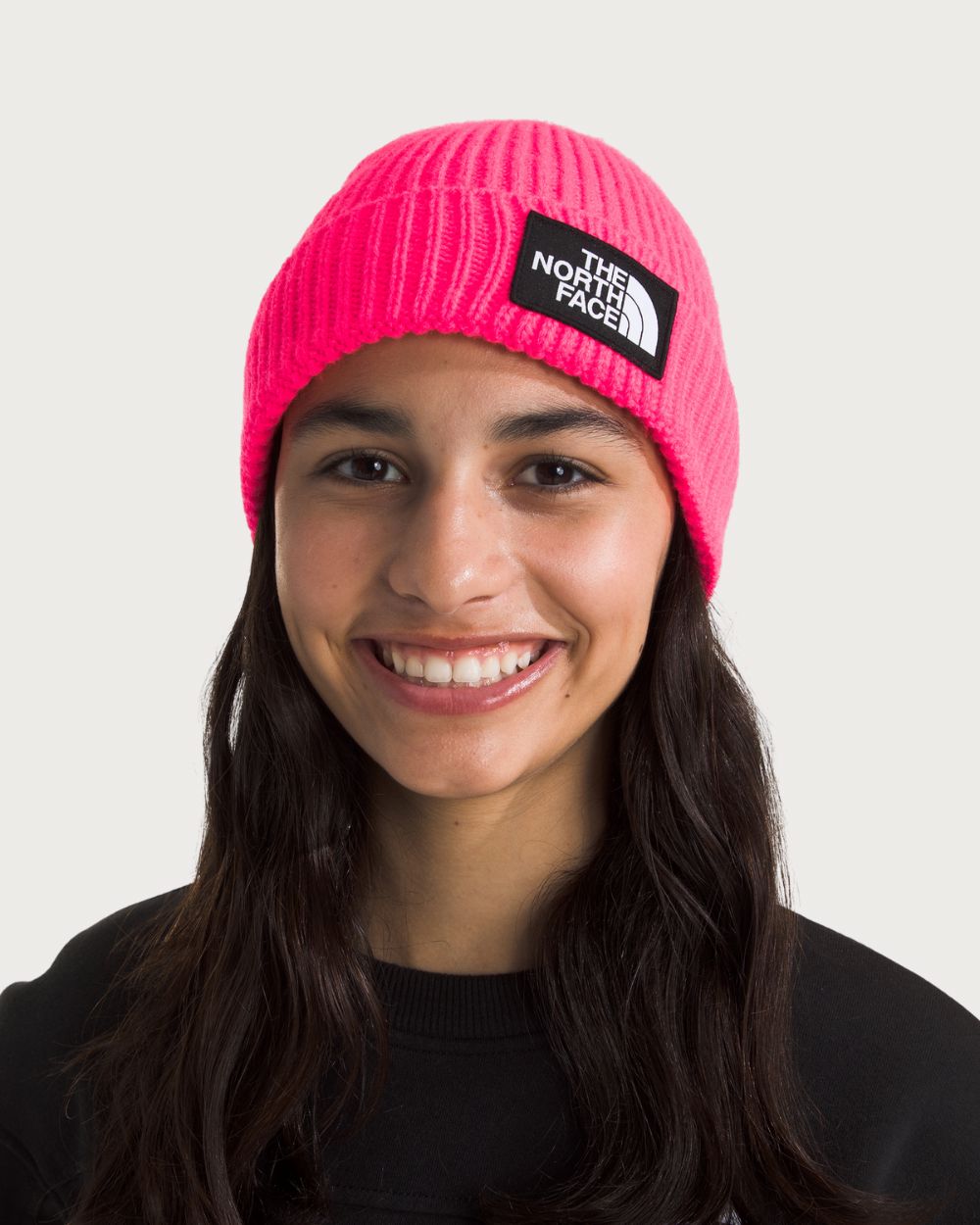 Kids The North Face Logo Box Cuff Beanie - Radiant Poppy Beanies The North Face