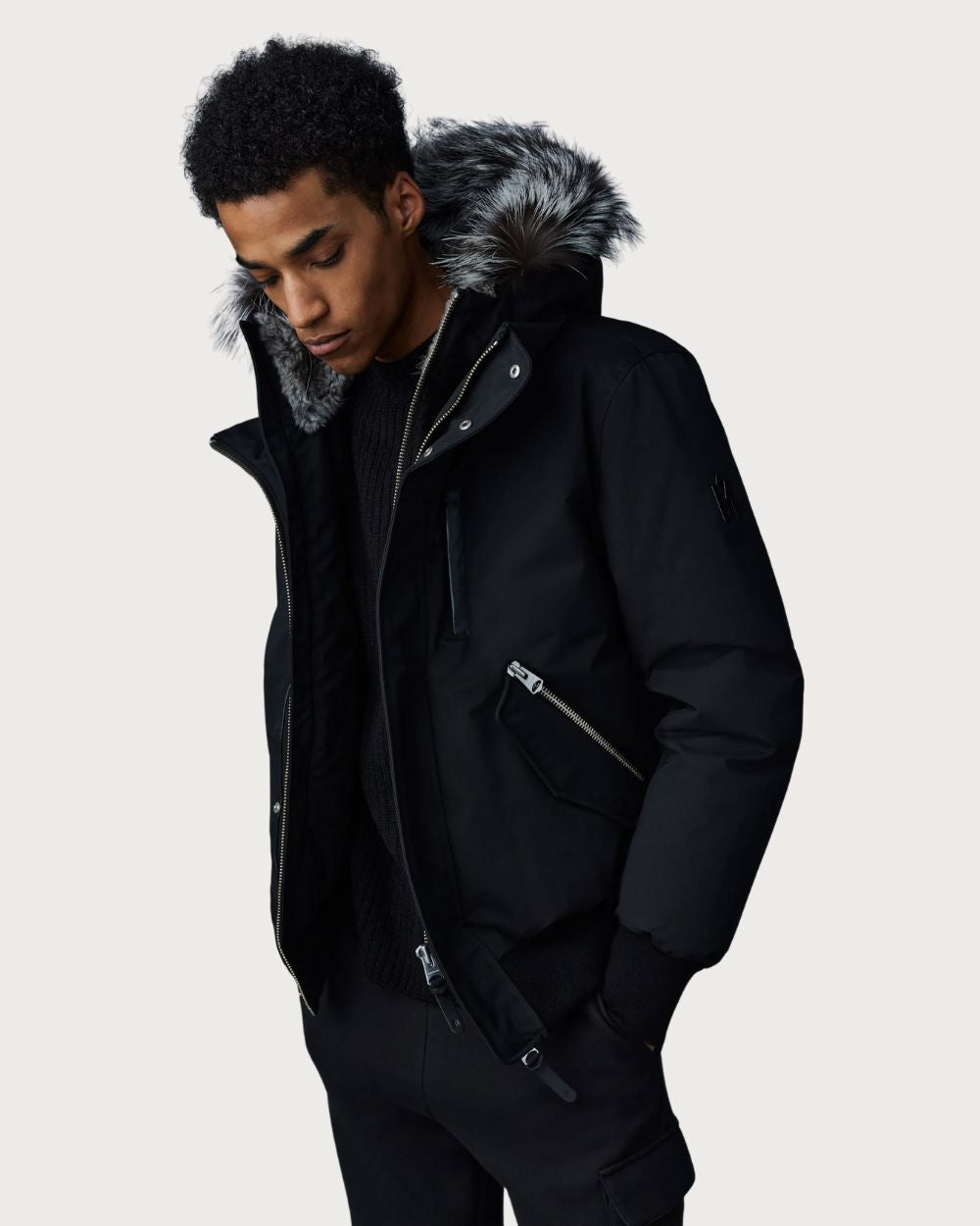 Mens Mackage Dixon-X 2-In-1 Nordic Bomber Jacket - Black / Silver Après | Travel Mackage