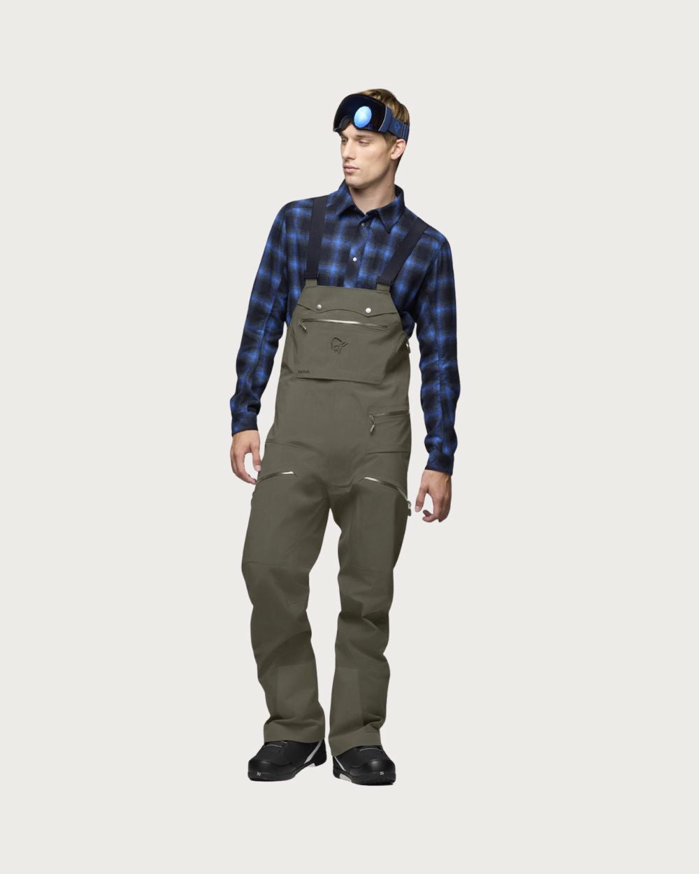Mens Norrøna Tamok Gore-Tex Performance Shell Bib Pants - Beluga Pants Norrøna