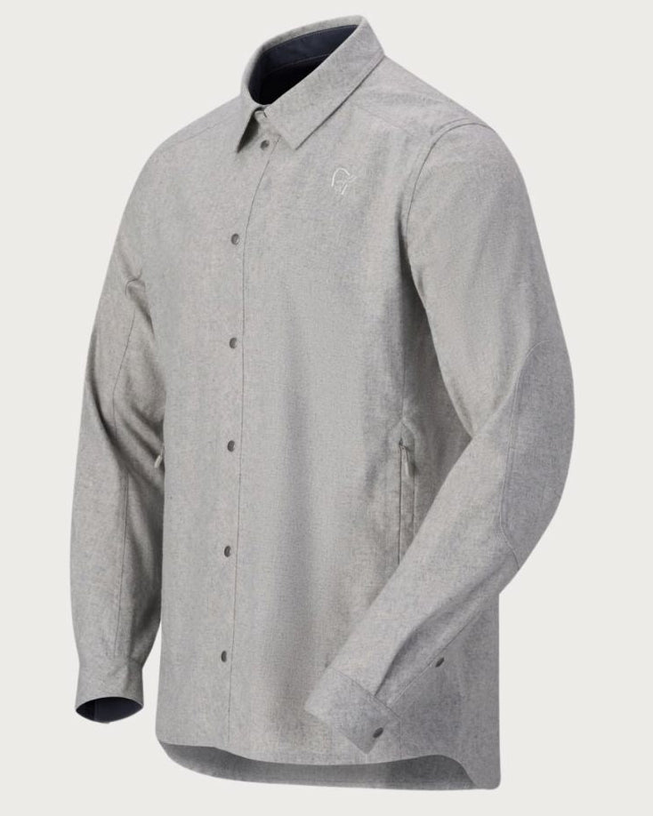 Mens Norrøna Tamok Wool Plain Shirt - Drizzle Melange Mid Layers Norrøna
