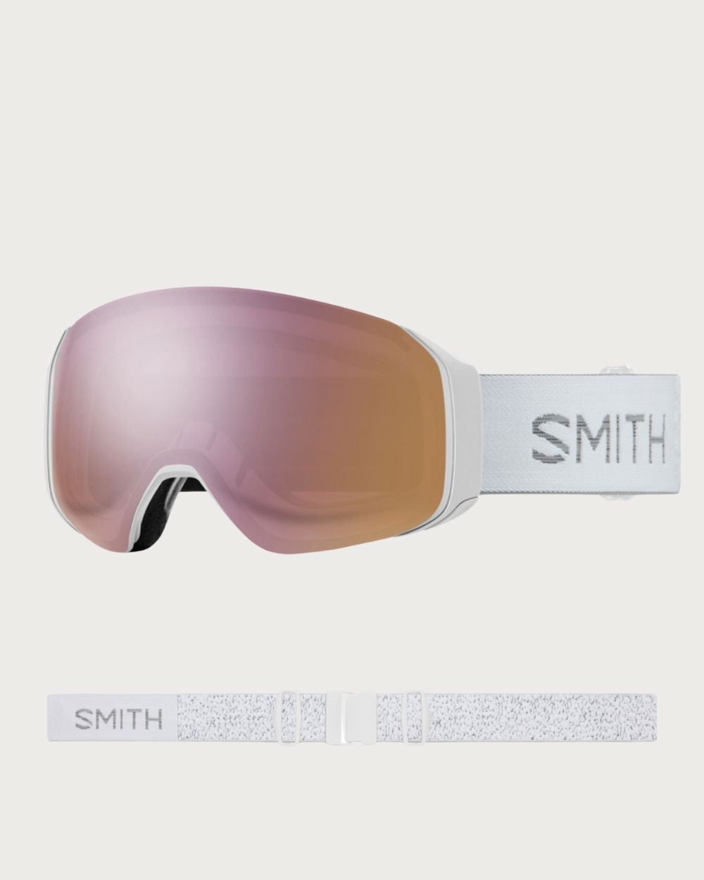Smith 4D MAG S Goggles (Small Fit) - White Chunky Knit ChromaPop Everyday Rose Gold Mirror Goggles Smith