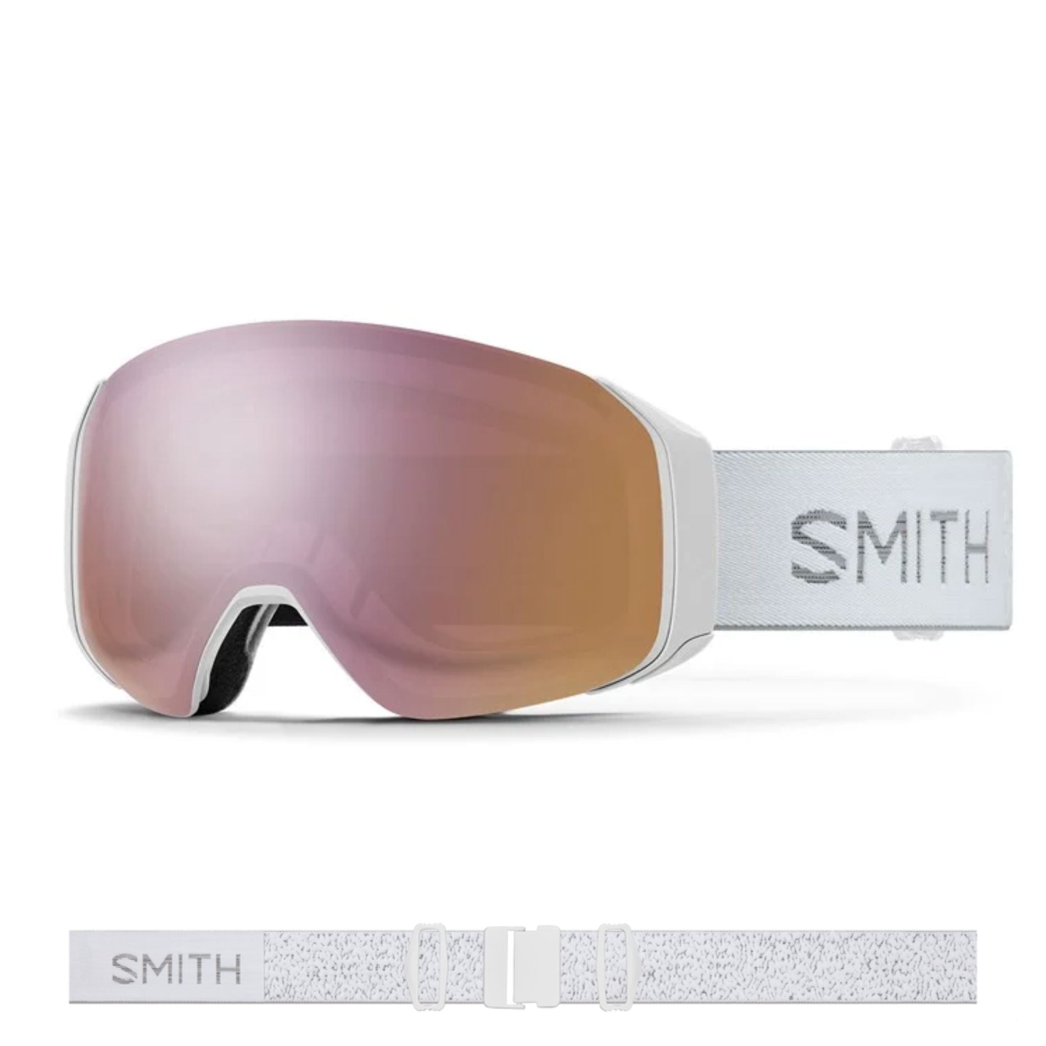 Smith 4D MAG S Goggles (Small Fit) - White Chunky Knit ChromaPop Everyday Rose Gold Mirror Goggles Smith