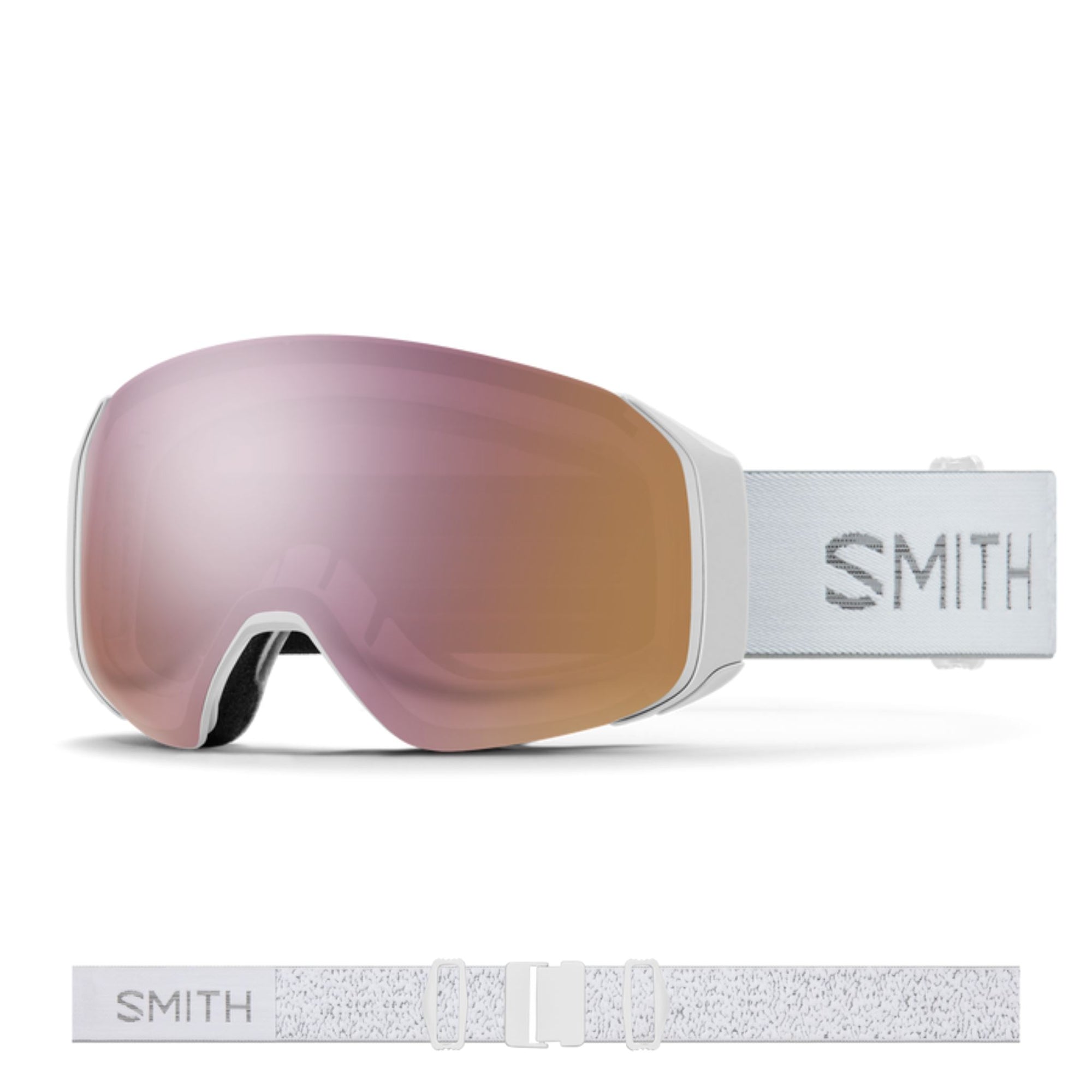 Smith 4D MAG S Goggles (Small Fit) - White Chunky Knit ChromaPop Everyday Rose Gold Mirror Goggles Smith 