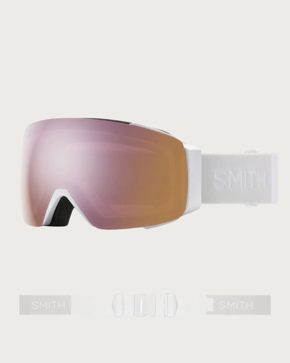 Smith I/O MAG Goggles (Medium Fit) - White Vapour ChromaPop Everyday Rose Gold Mirror Goggles Smith