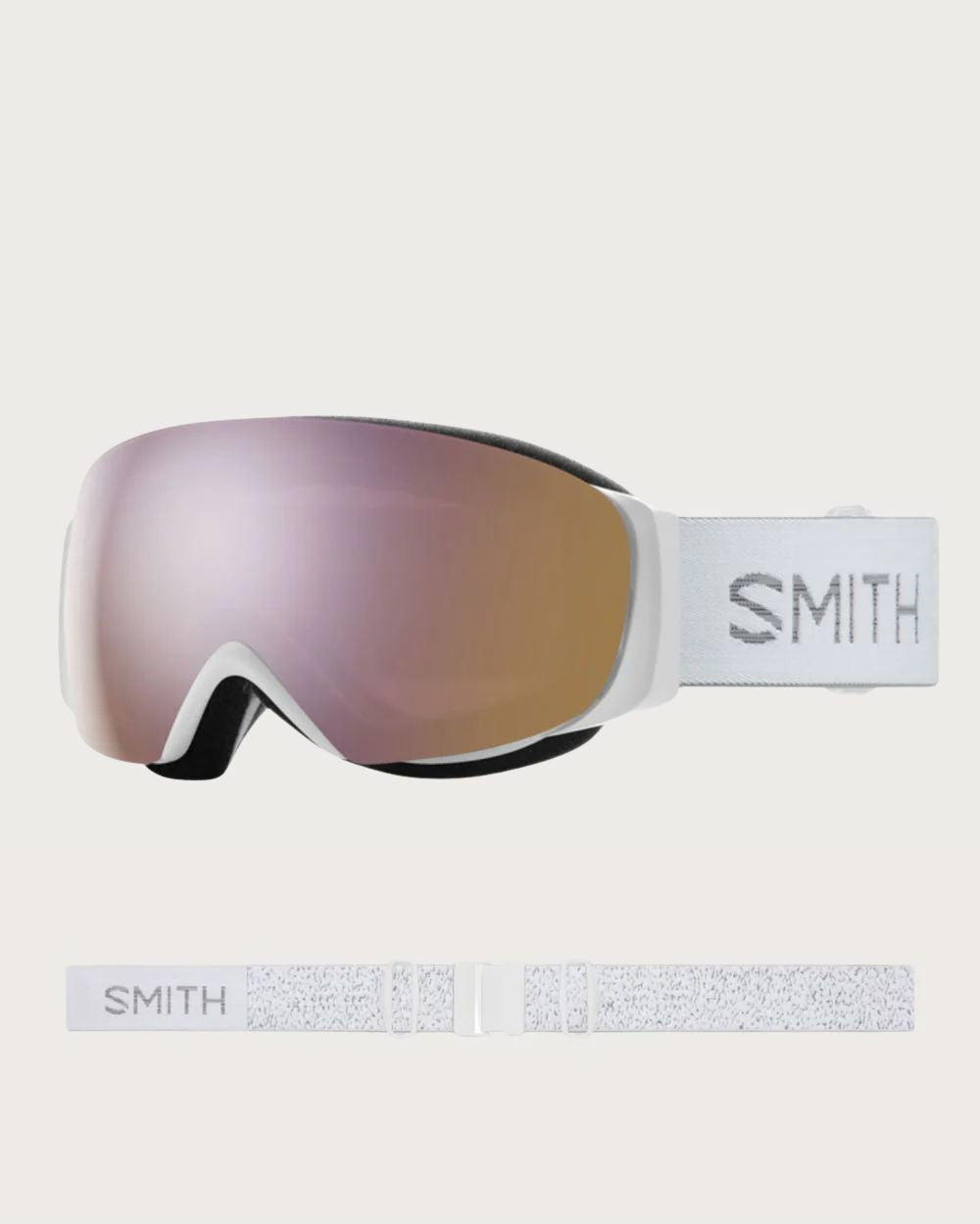 Smith I/O MAG S Goggles (Small Fit) - White Chunky Knit ChromaPop Everyday Rose Gold Mirror Goggles Smith