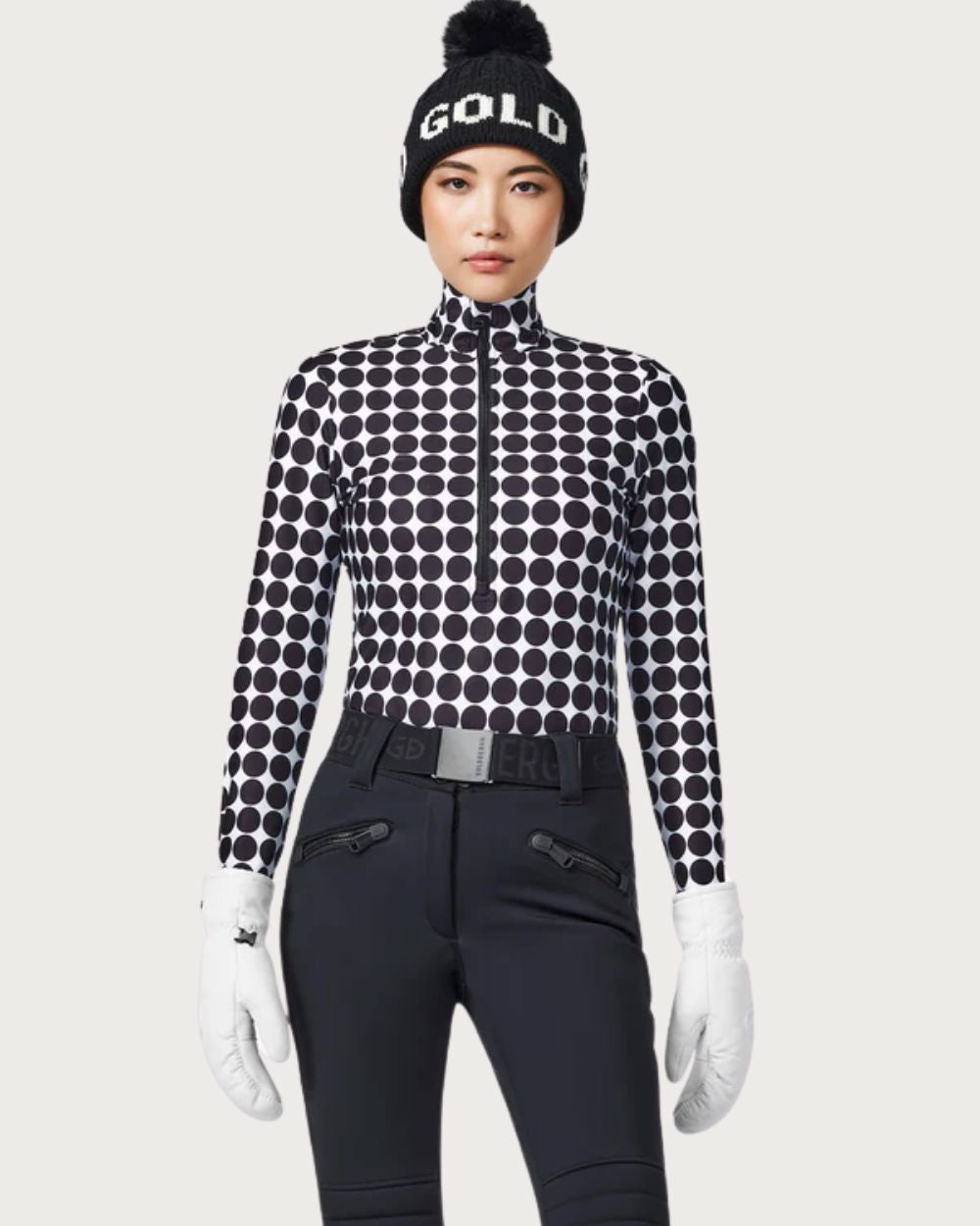 Womens Goldbergh Impress Ski Pully Long Sleeve - Black Retro Dot Thermals Goldbergh
