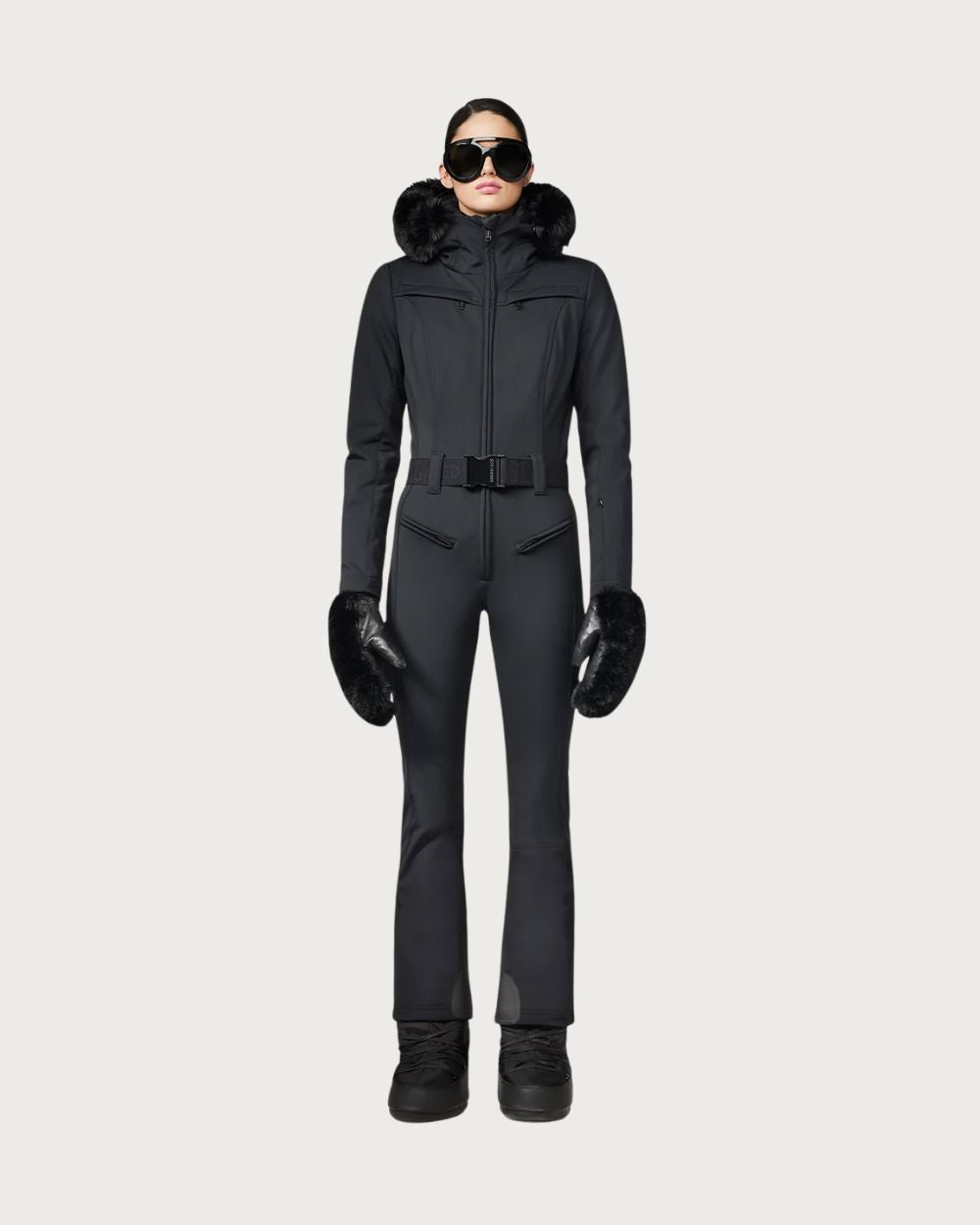 Womens Goldbergh Parry Ski Suit Faux Fur - Black - 25 One Piece Suits Goldbergh