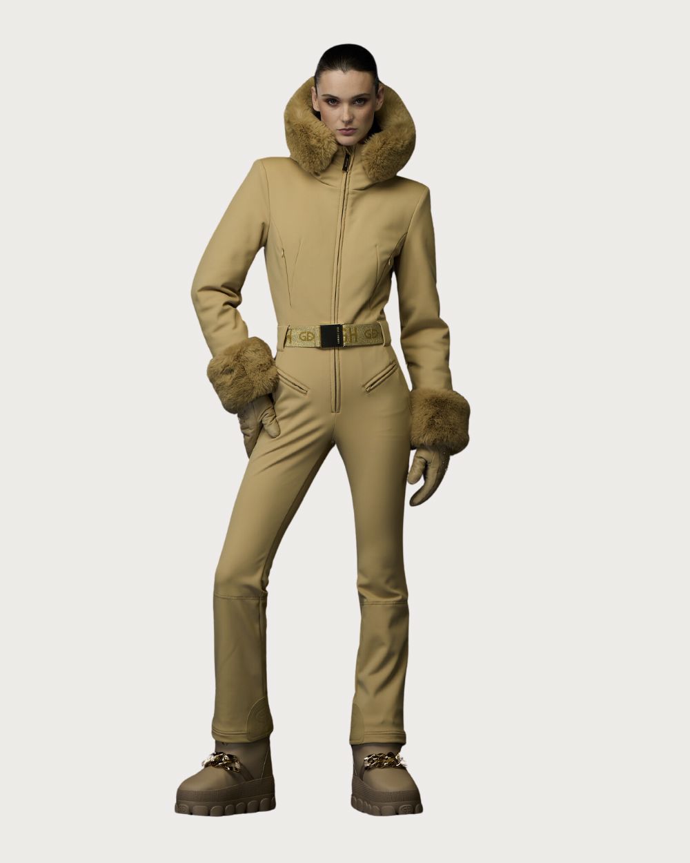 Womens Goldbergh Vita Faux Border Ski Suit - Caramello One Piece Suits Goldbergh