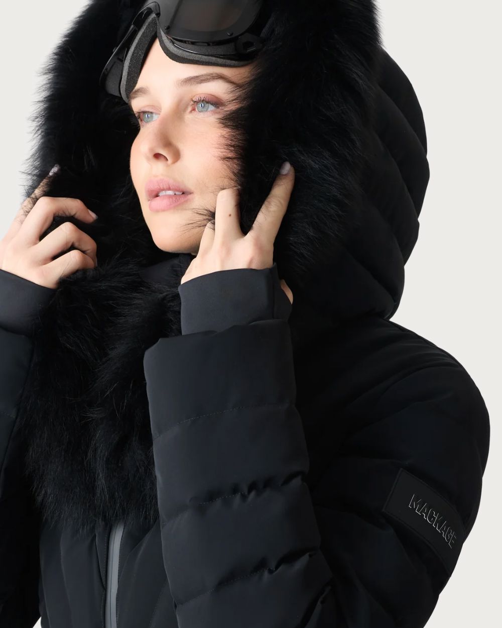 Womens Mackage Elita-ZR Down Ski Jacket Real Fur - Black Jackets Mackage