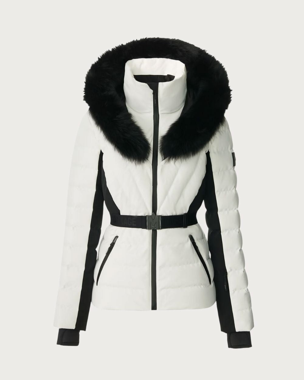 Womens Mackage Elita-ZR Down Ski Jacket Real Fur - Off White Jackets Mackage XXS