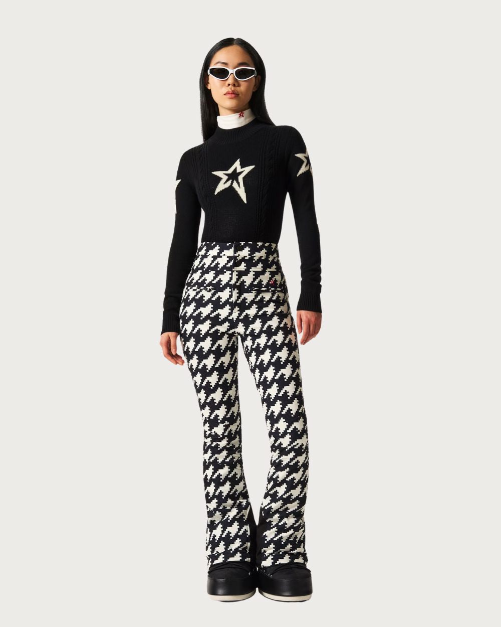 Womens Perfect Moment Aurora High Waist Flare Pant 26 - Houndstooth Black Pants Perfect Moment