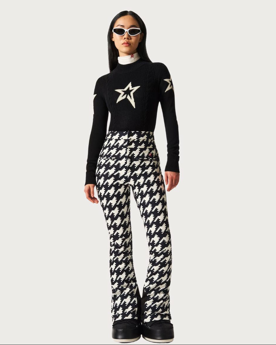 Womens Perfect Moment Aurora High Waist Flare Pant 26 - Houndstooth Black Pants Perfect Moment