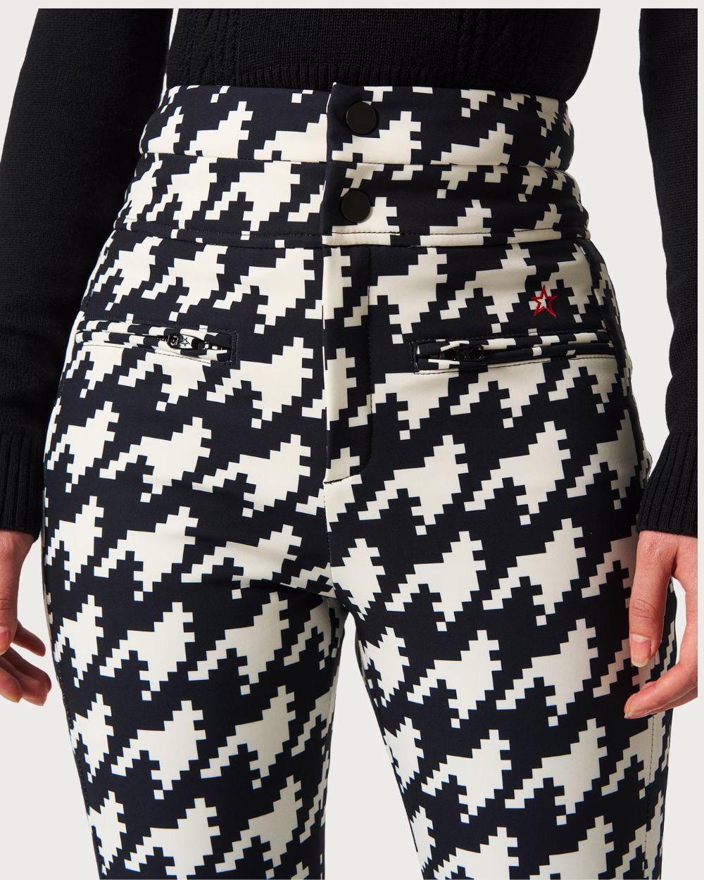 Womens Perfect Moment Aurora High Waist Flare Pant 26 - Houndstooth Black Pants Perfect Moment