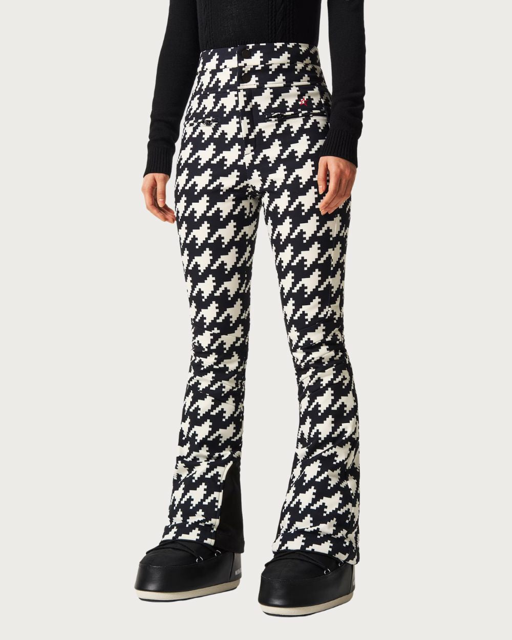 Womens Perfect Moment Aurora High Waist Flare Pant 26 - Houndstooth Black Pants Perfect Moment