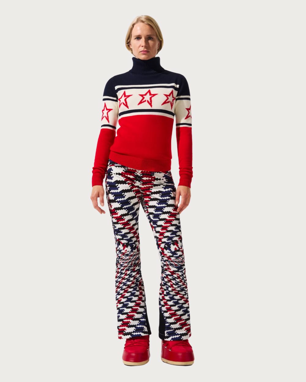 Womens Perfect Moment Chopper Merino Wool Sweater - Red/Navy Knitwear Perfect Moment