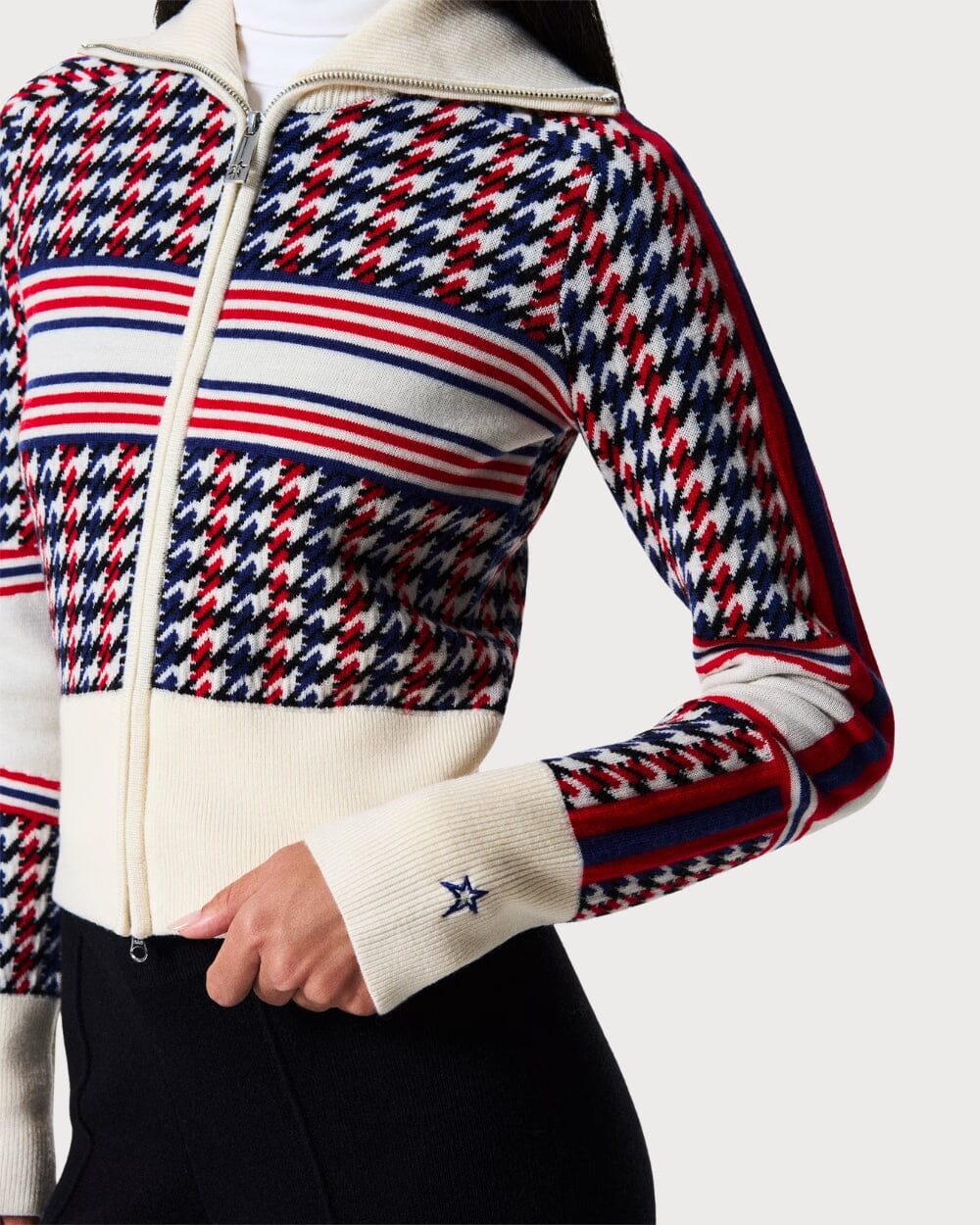Women's Perfect Moment Houndstooth Classic Ski Sweater - Houndstooth Knitwear Perfect Moment