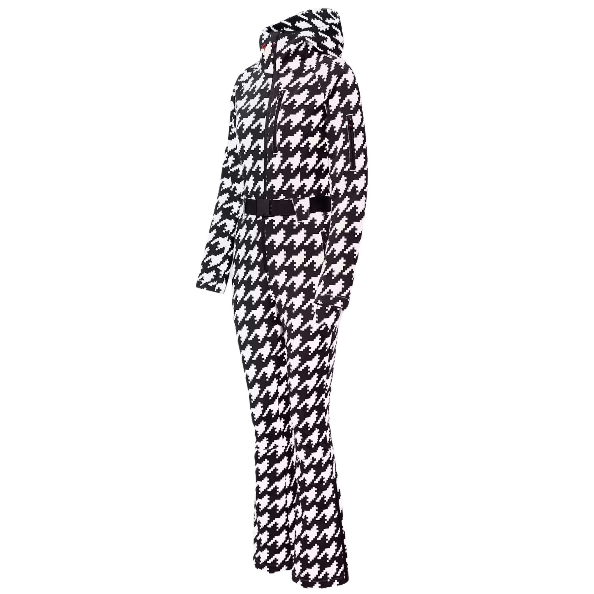 Womens Perfect Moment Houndstooth Ski Suit - Black/Snow White One Piece Suits Perfect Moment XS INTL / 6-8 AU 