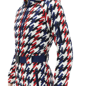Womens Perfect Moment Houndstooth Ski Suit -Red/Navy One Piece Suits Perfect Moment 