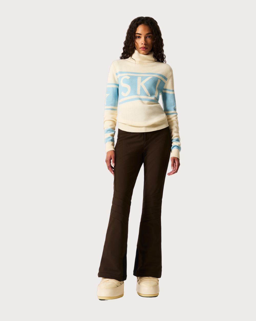 Womens Perfect Moment Schild 'Ski' Wool Sweater - Snow White/Light Blue Knitwear Perfect Moment