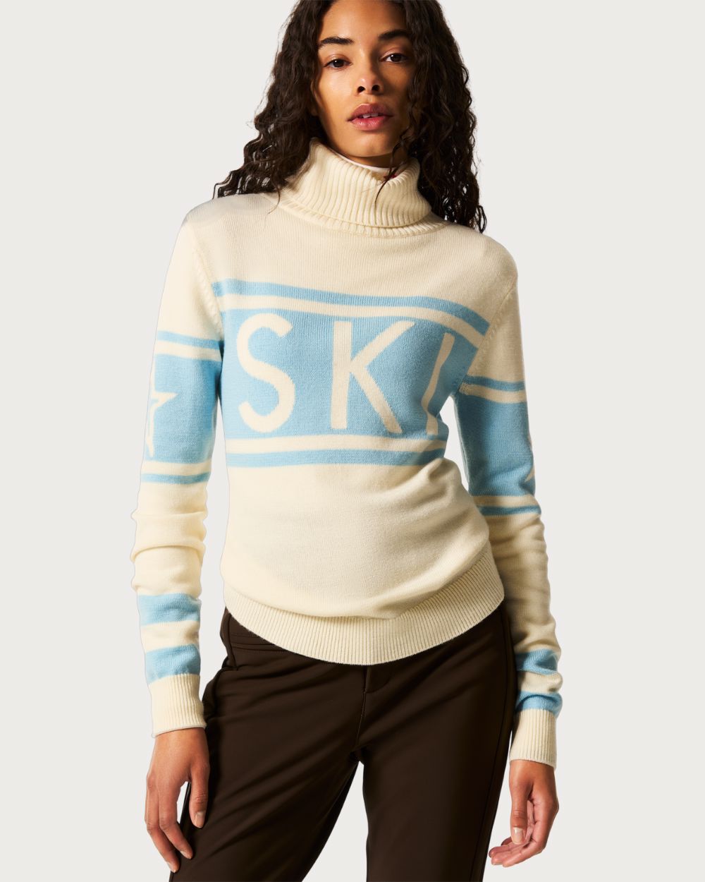 Womens Perfect Moment Schild 'Ski' Wool Sweater - Snow White/Light Blue Knitwear Perfect Moment XS INTL / 6-8 AU