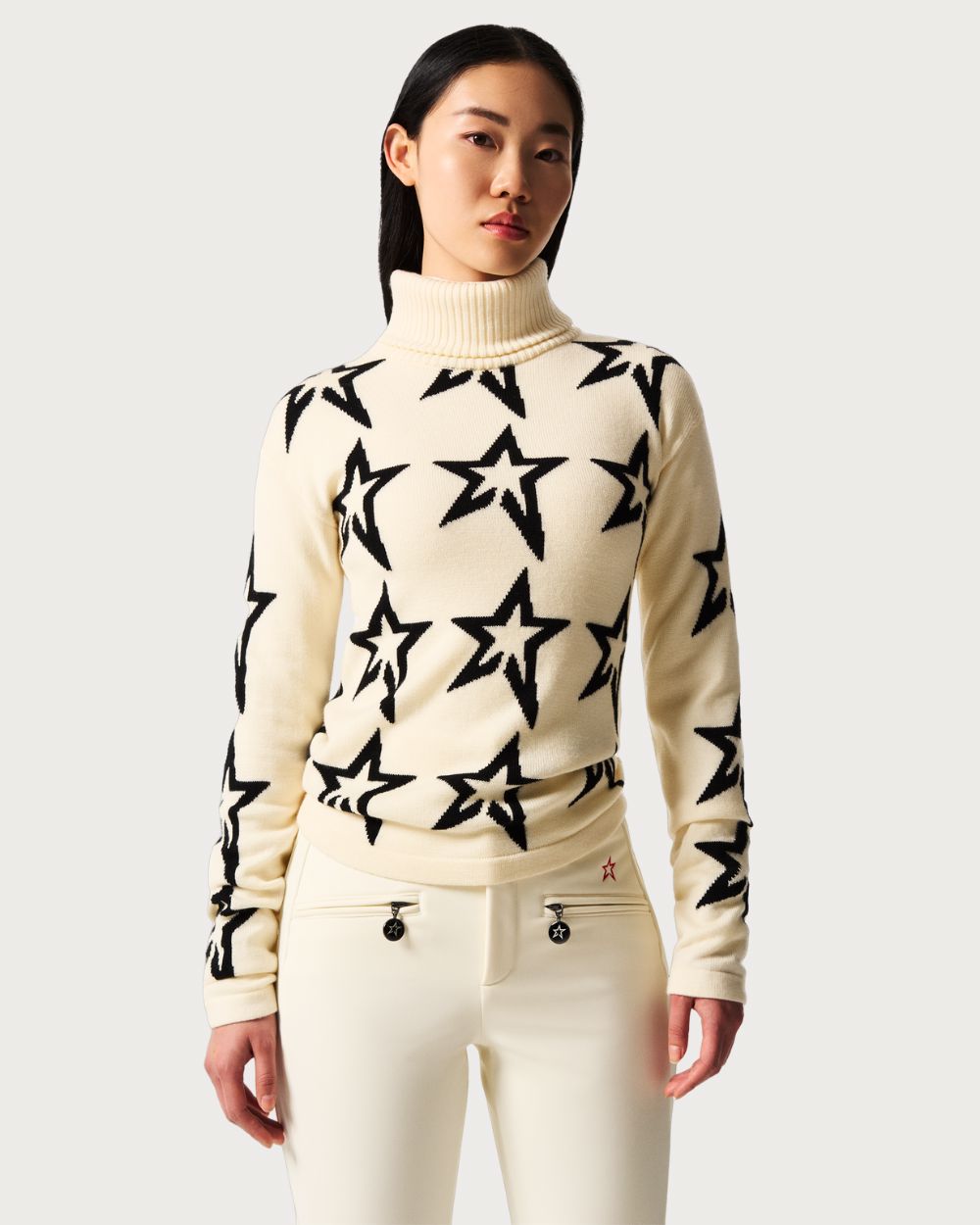 Womens Star Dust Merino Wool Sweater - Snow White /Black Star Knitwear Perfect Moment