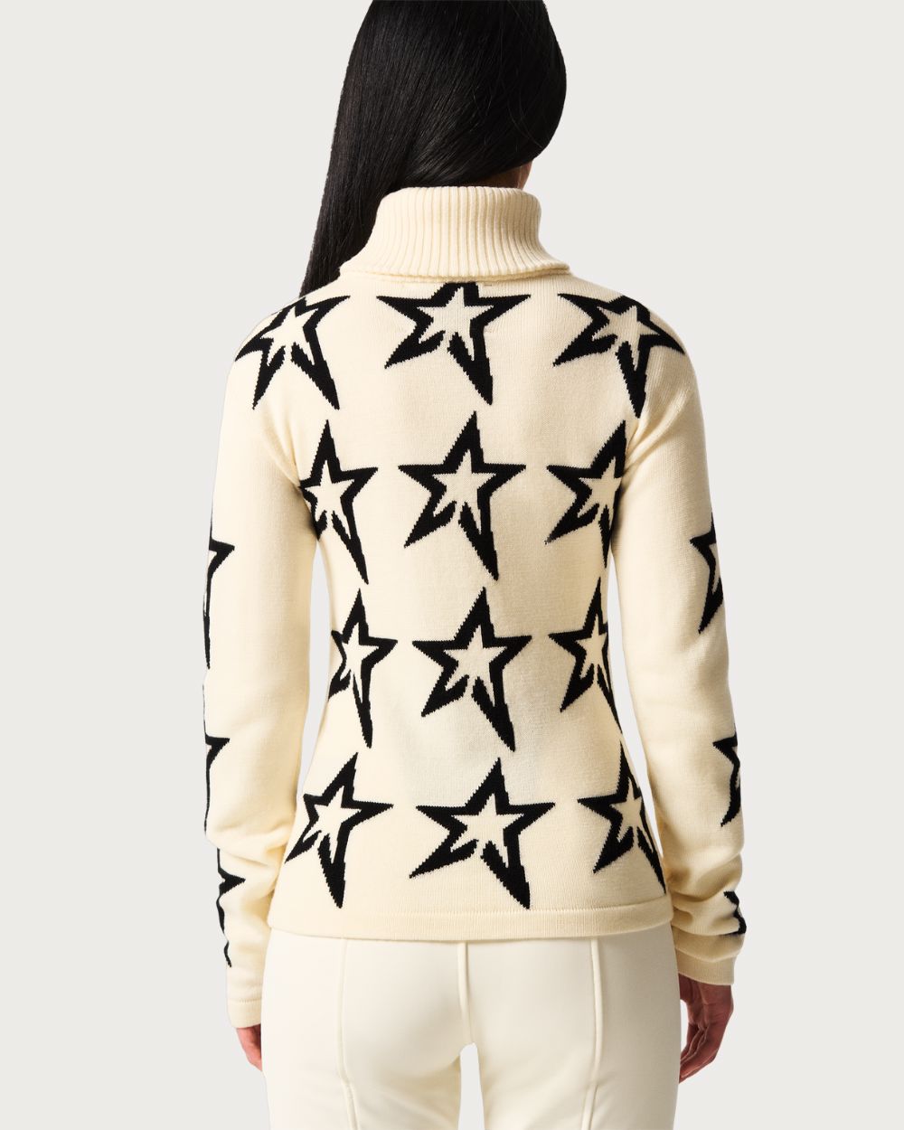 Womens Star Dust Merino Wool Sweater - Snow White /Black Star Knitwear Perfect Moment