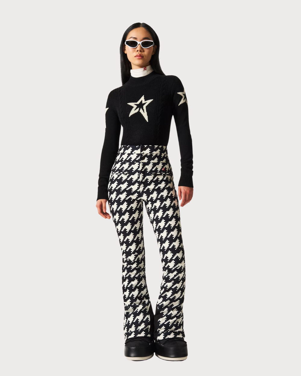 Womens Perfect Moment Aurora High Waist Flare Pant 26 - Houndstooth Black