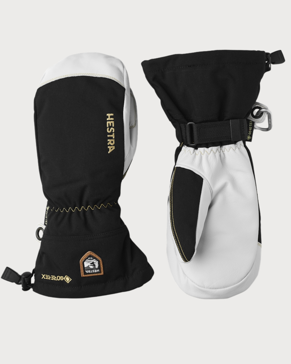Mens Hestra Army Leather Gore-Tex Mitten - Black / Natural Grey