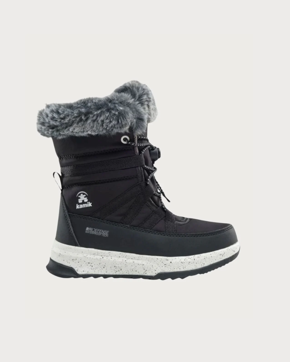 Kids Kamik Stormy Faux Fur  Waterproof Boot - Black