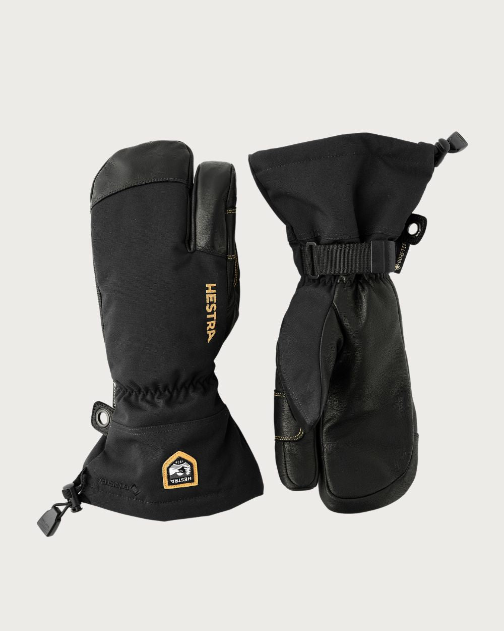 Hestra Army Leather GORE-TEX 3 Finger Mitten - Black / Black Mittens Hestra 