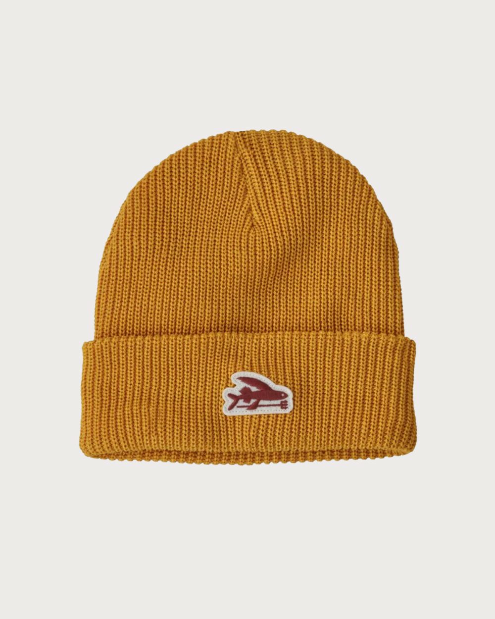 Kids Patagonia Logo Beanie - Cabin Gold with Flying Fish Patch Beanies Patagonia 