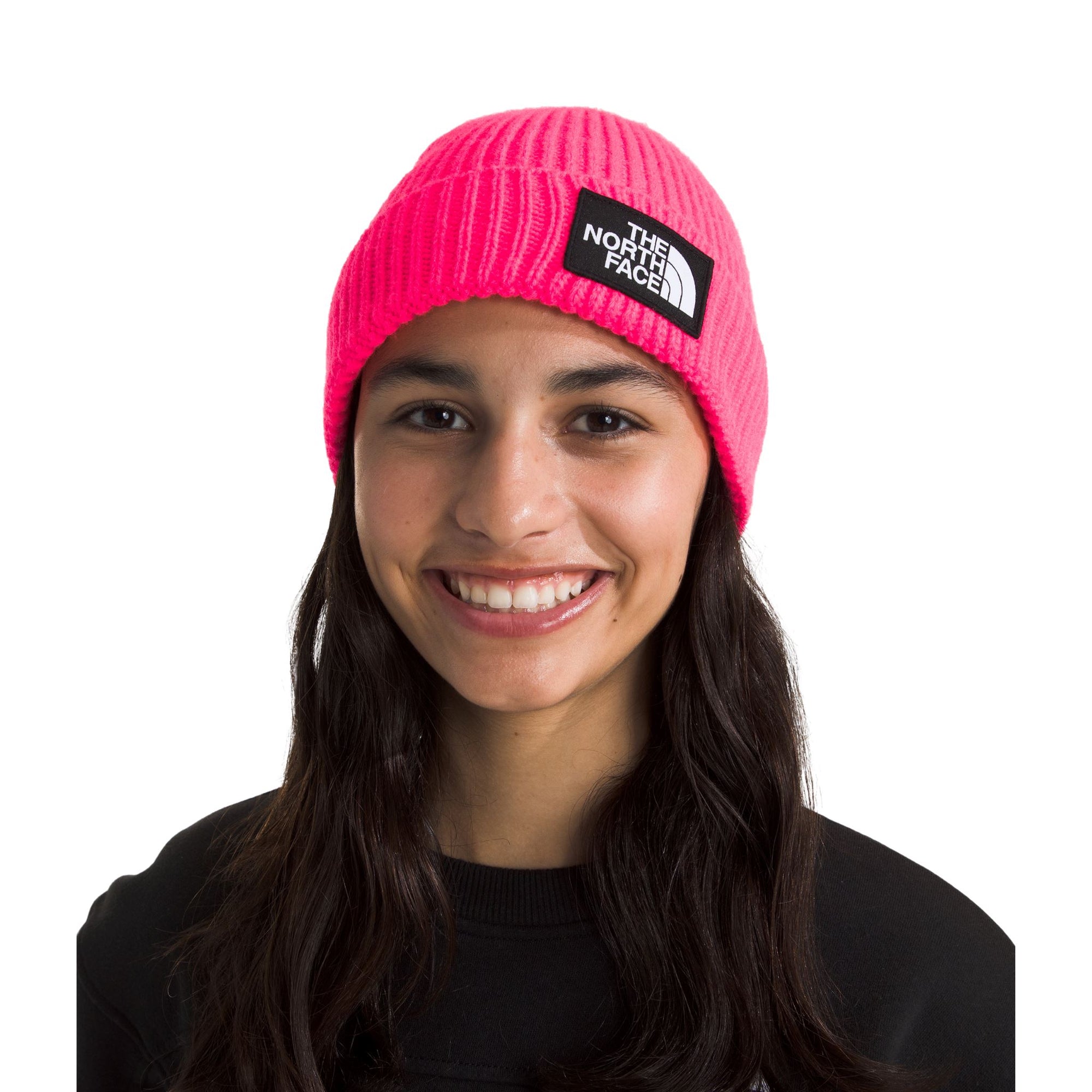 Kids The North Face Logo Box Cuff Beanie - Radiant Poppy