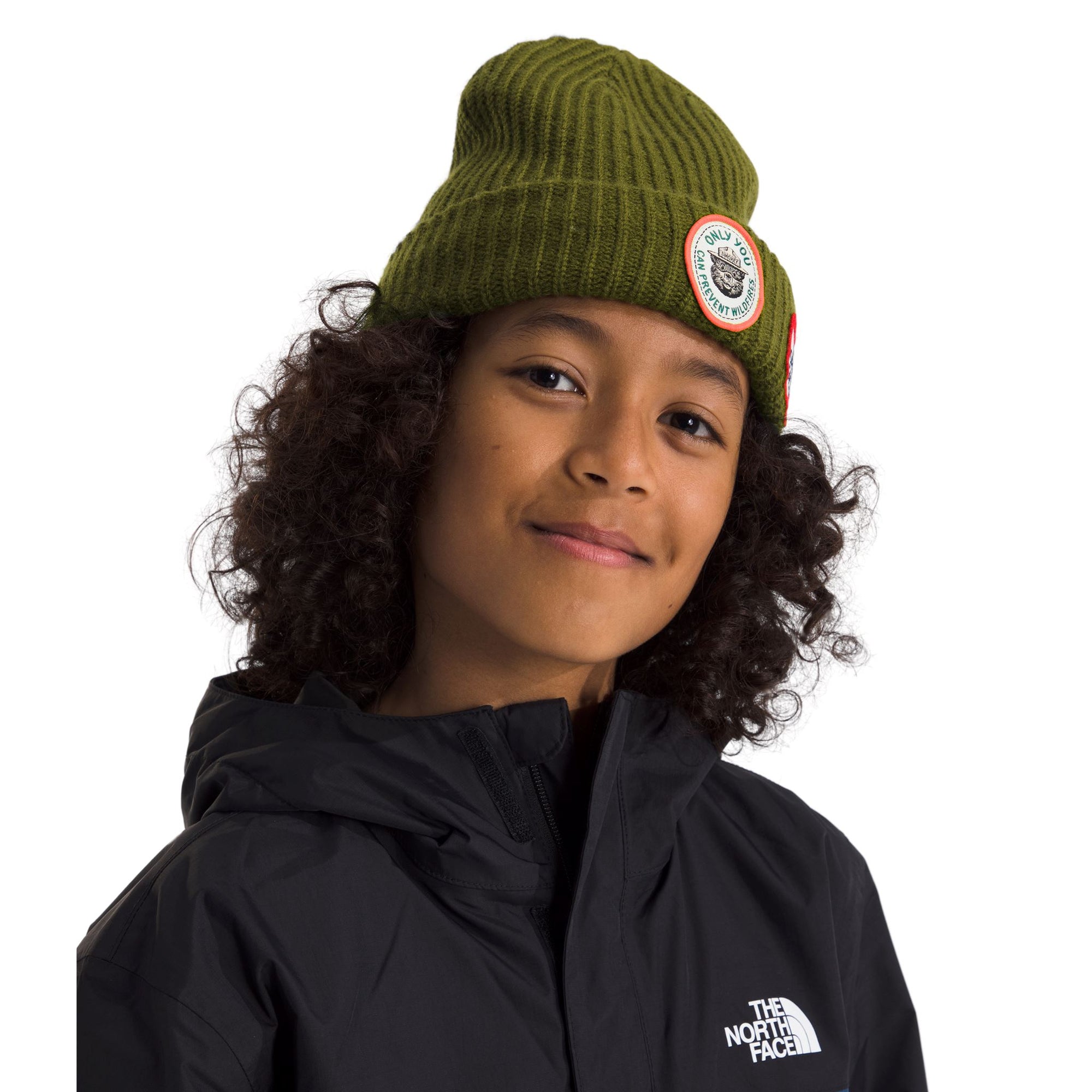 Kids The North Face Salty Lined Beanie - Forest Olive- Smokey The Bear Patch Beanies The North Face OSFM 