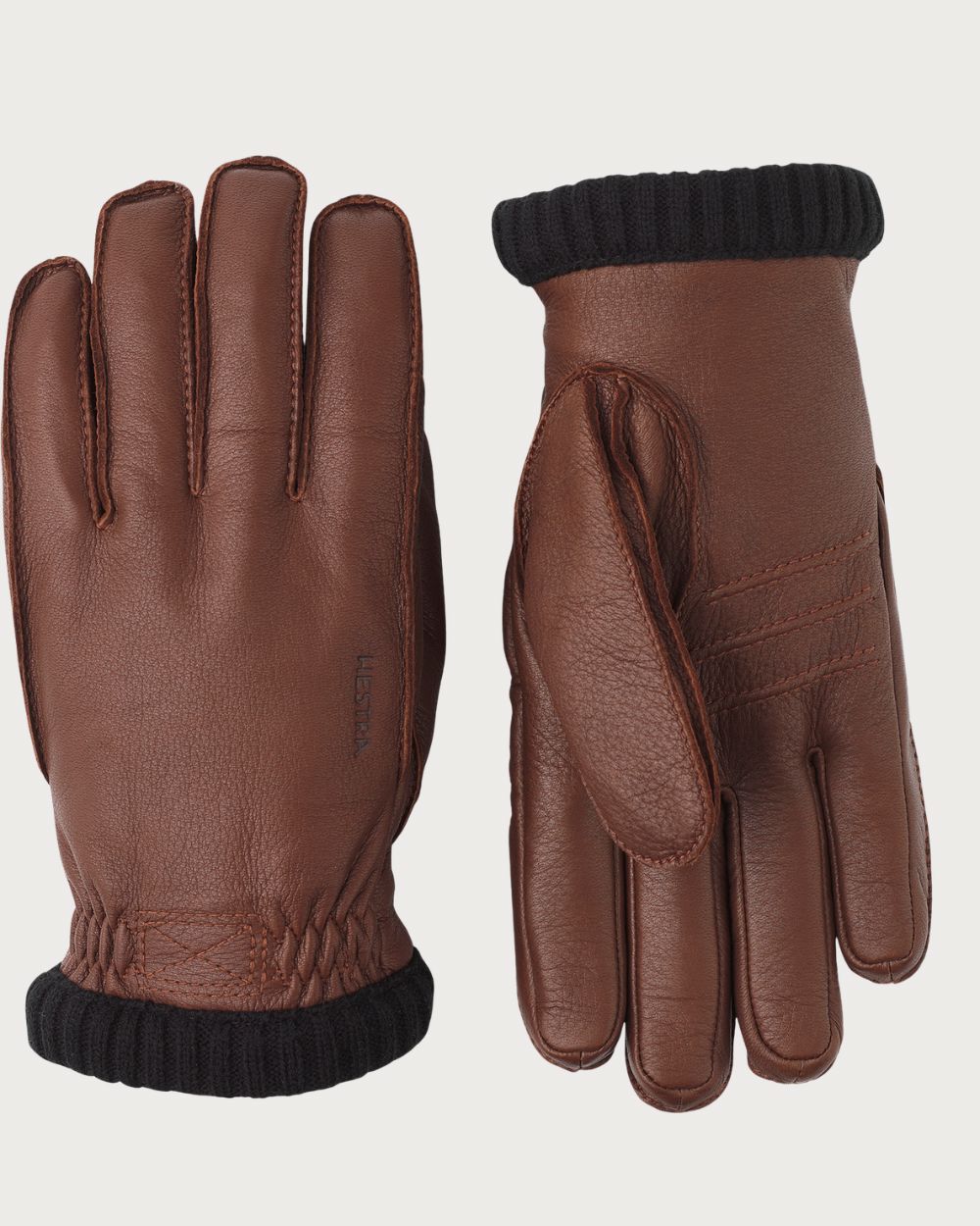 Mens Hestra Deerskin Primaloft Rib Gloves - Dark Brown Après Gloves Hestra 