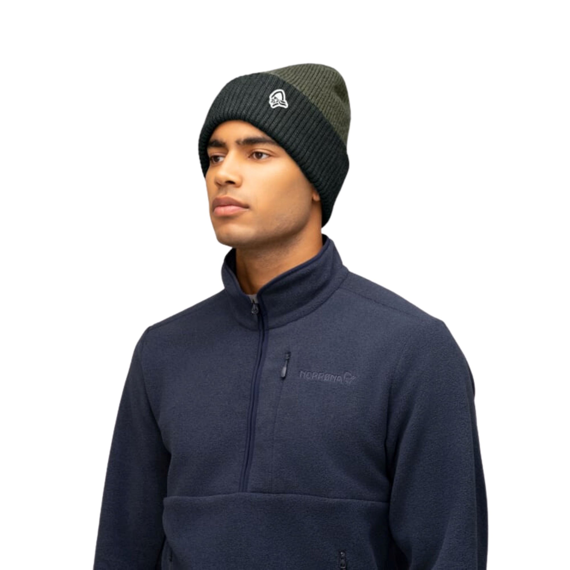 Norrøna Heavy MerinoUll Contrast Beanie - Olive Night Melange