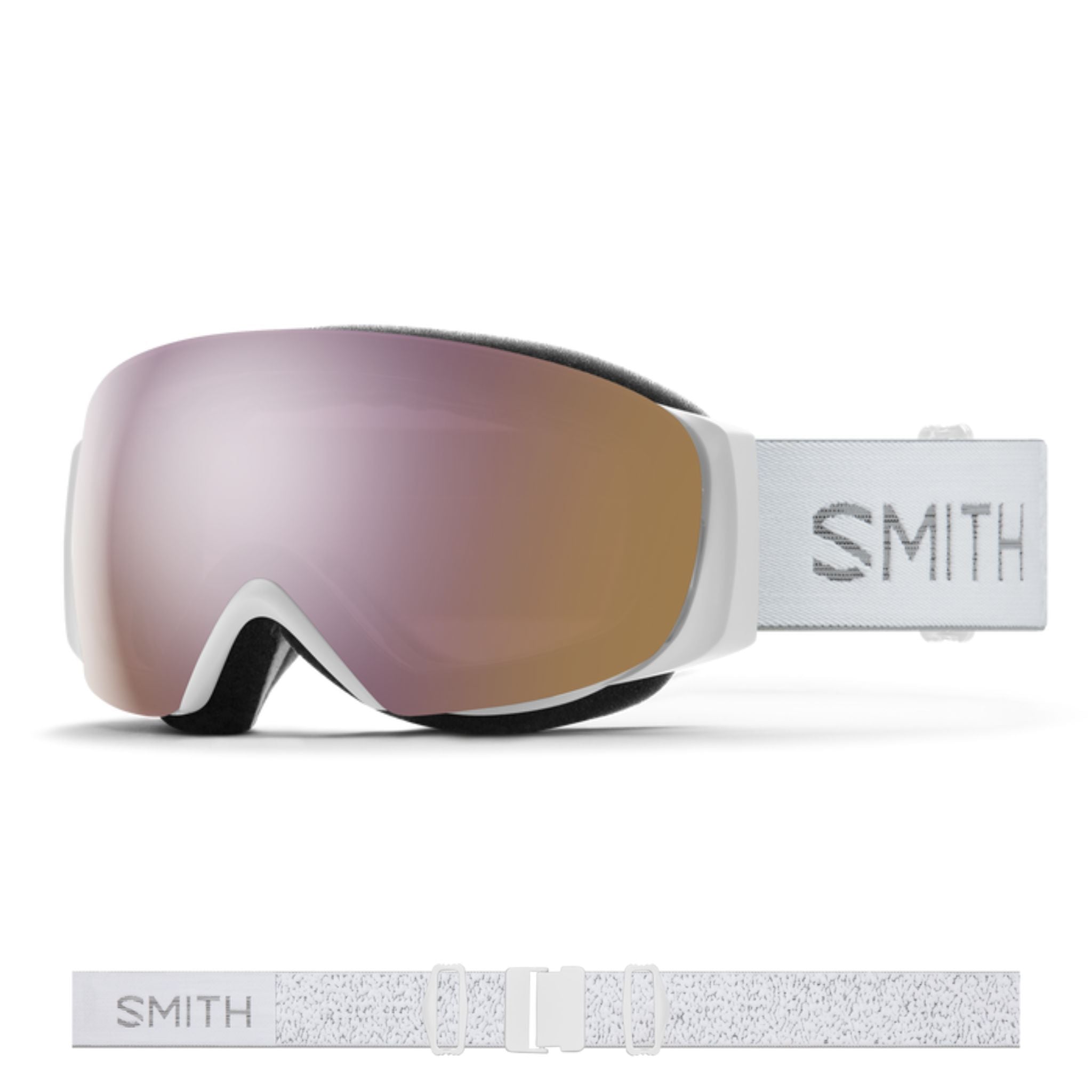 Smith I/O MAG S Goggles (Small Fit) - White Chunky Knit ChromaPop Everyday Rose Gold Mirror Goggles Smith 