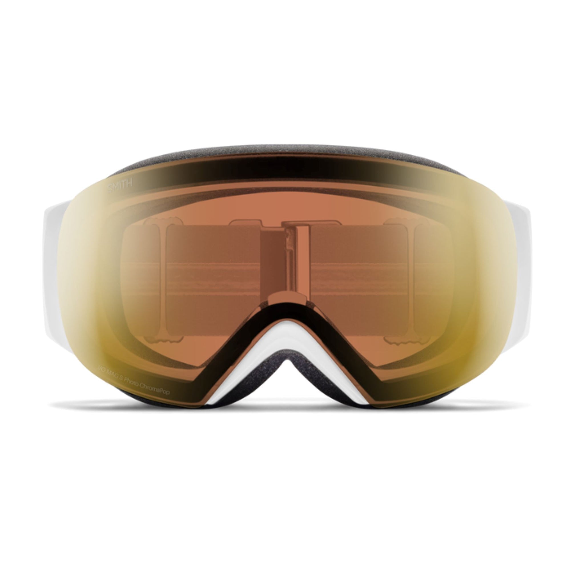 Smith I/O MAG S Goggles (Small Fit) - White Chunky Knit ChromaPop Pro Photochromic Gold Mirror Goggles Smith 