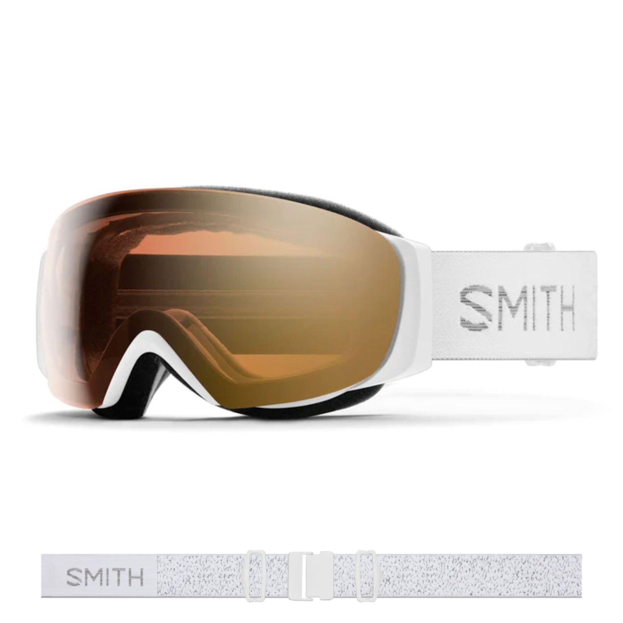 Smith I/O MAG S Goggles (Small Fit) - White Chunky Knit ChromaPop Pro Photochromic Gold Mirror Goggles Smith 