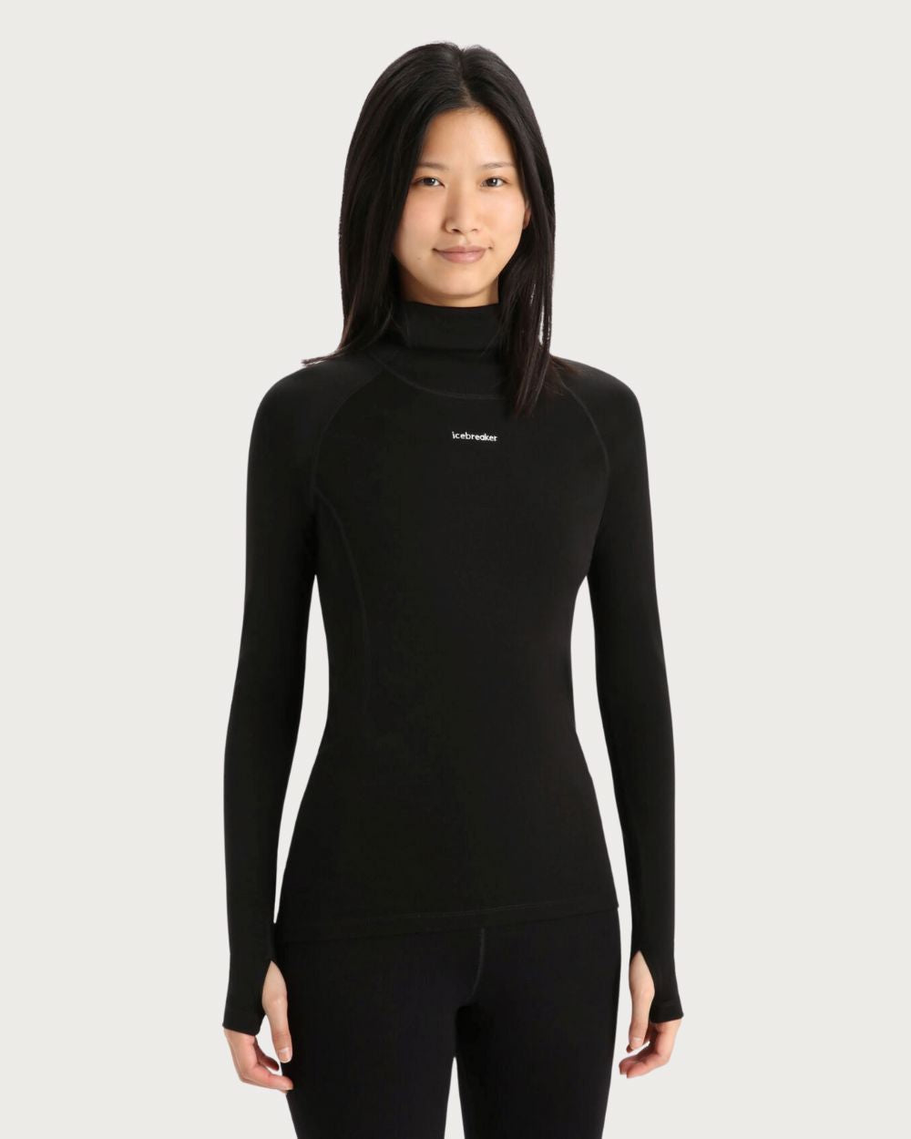 Womens Icebreaker 300 Merino Long Sleeve Roll Neck - Black Thermals Icebreaker 