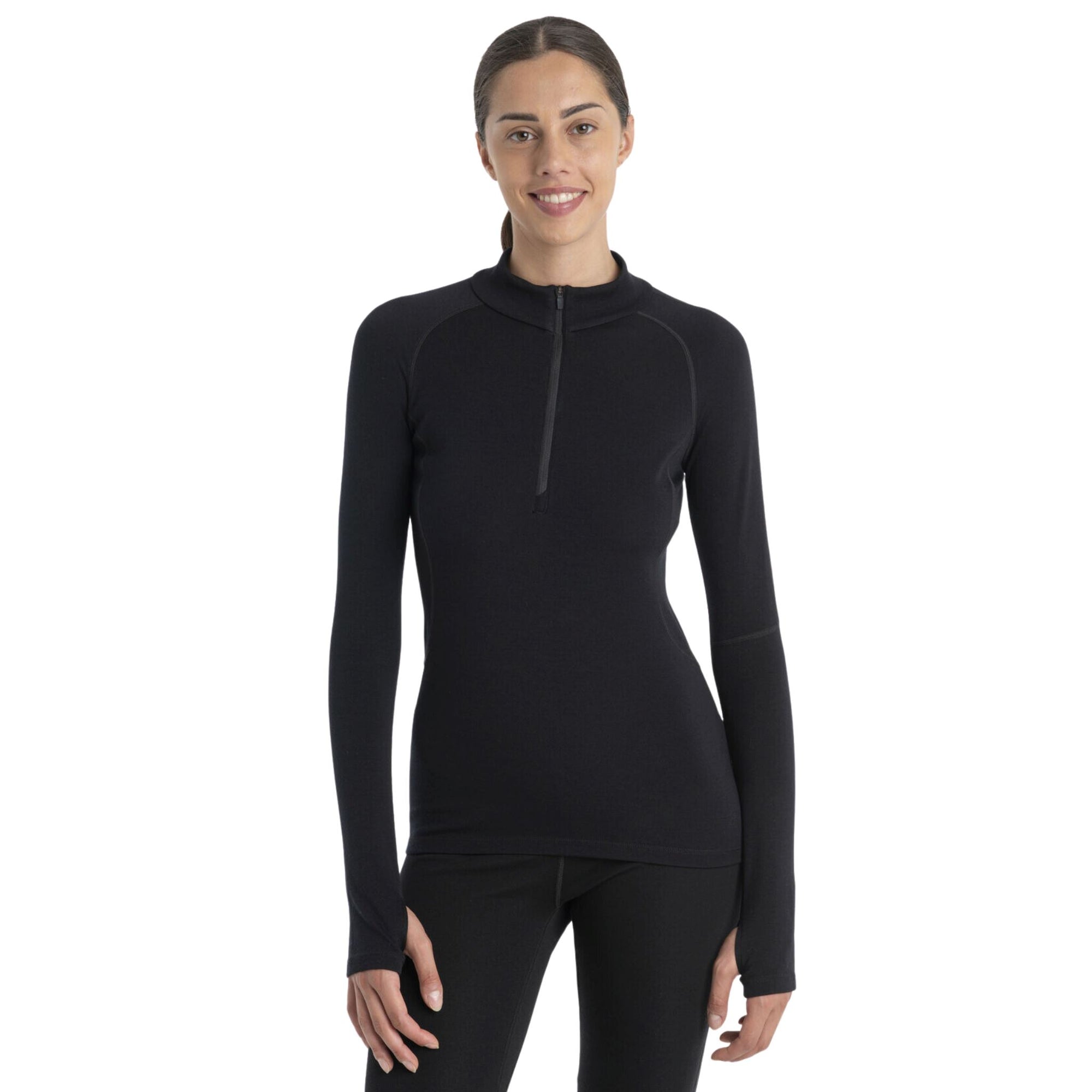 Womens Icebreaker 300 MerinoFine Polar Long Sleeve Half Zip - Black