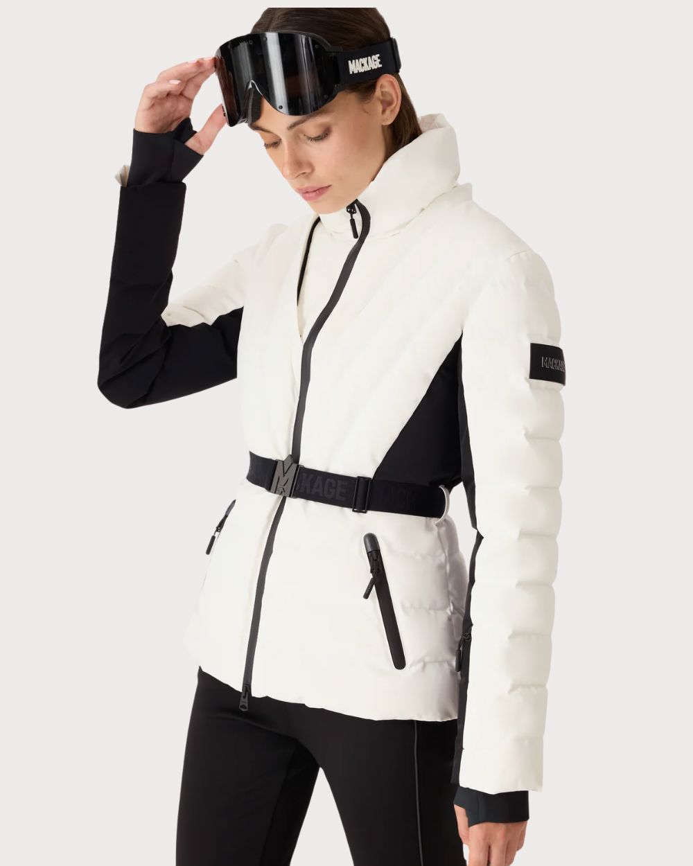 Womens Mackage Elita-ZR Down Ski Jacket Real Fur - Off White Jackets Mackage 