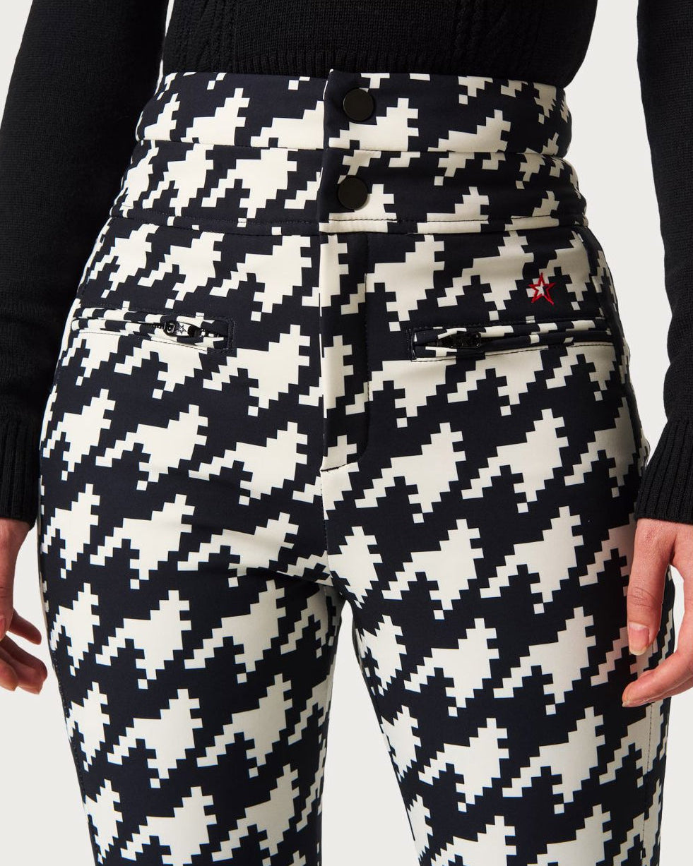 Womens Perfect Moment Aurora High Waist Flare Pant 26 - Houndstooth Black Pants Perfect Moment 