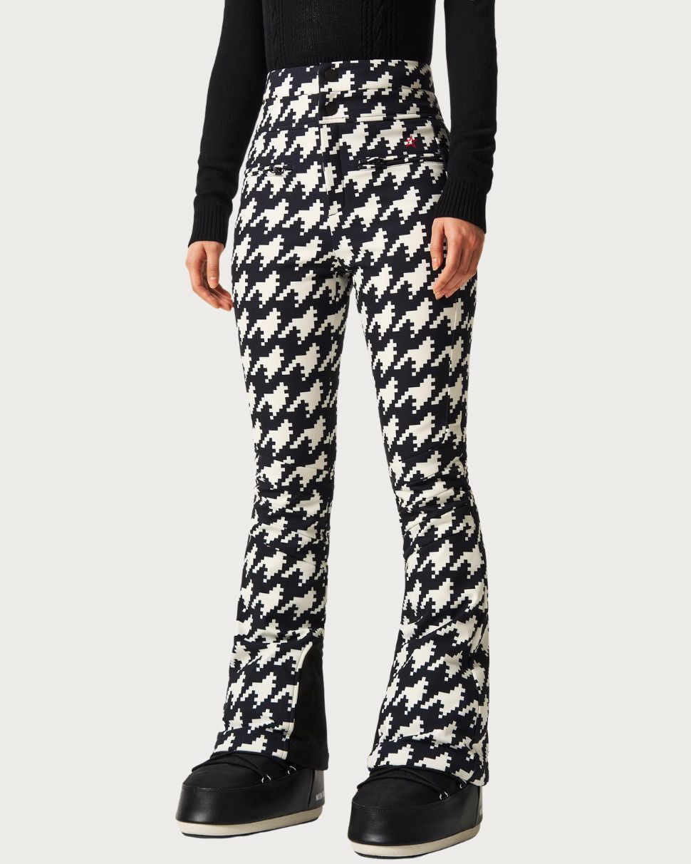 Womens Perfect Moment Aurora High Waist Flare Pant 26 - Houndstooth Black Pants Perfect Moment 